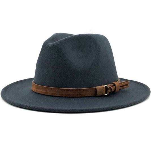 Simple Church Hat Suede Belt Woolen Hat British Style Fedora Hat Wide Brim Hat Women's Autumn And Winter Top Hat , hats