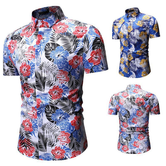Men's Summer Beach Short-sleeved Floral Shirt, T-shirt for Men
